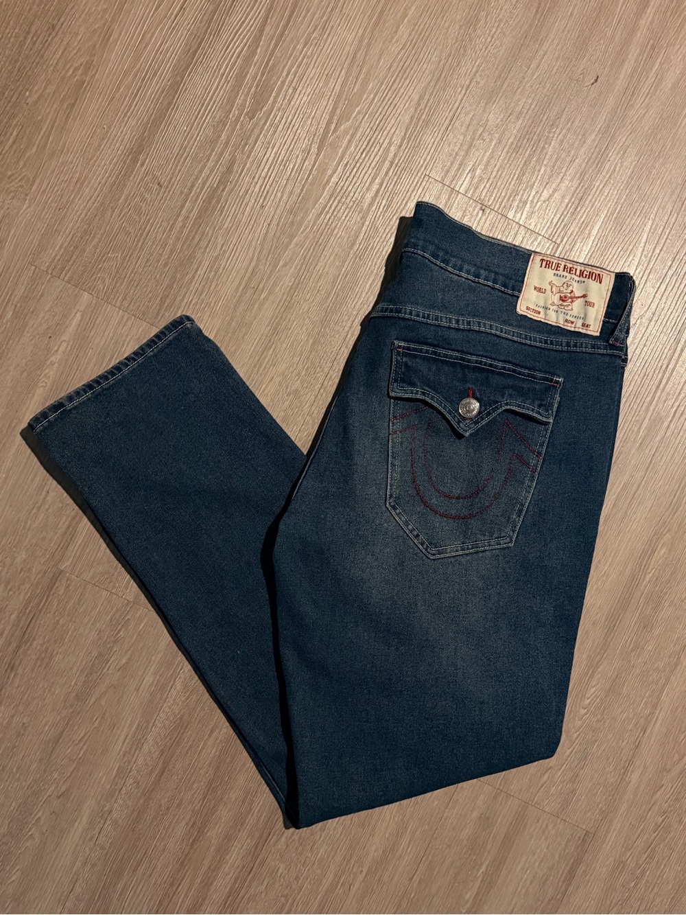 True Religion Mens Gray Straight Leg Jeans Made in USA Size 38 Denim Geno slim